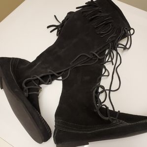 Lace up tall moccasins